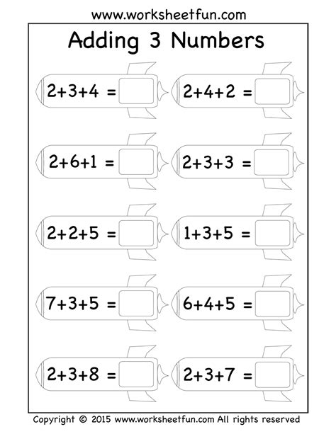 adding 3 numbers worksheet printable.